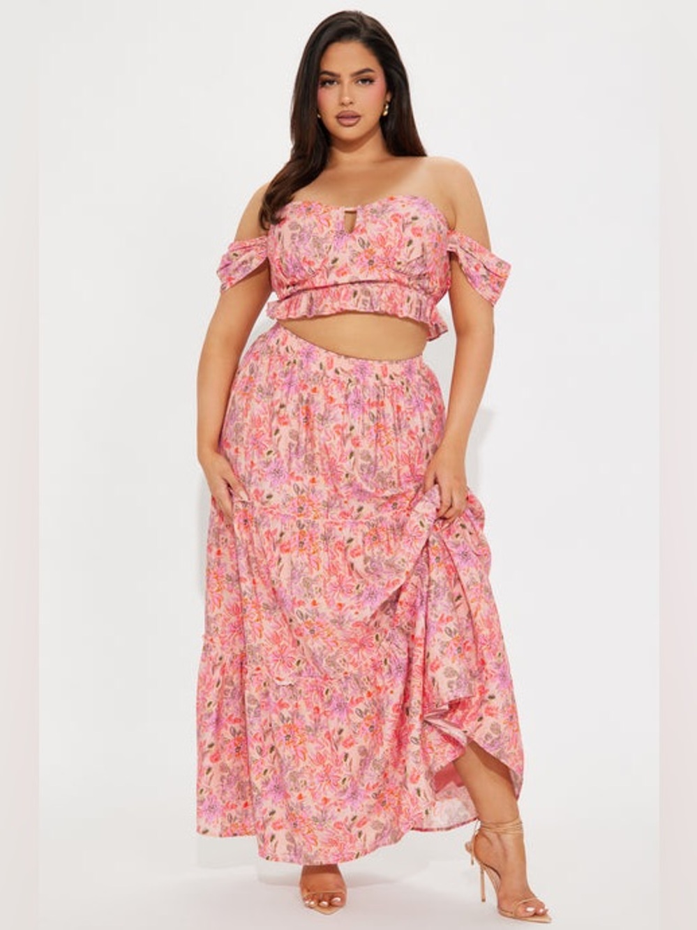 Fashion Nova 3X Floral Two Piece Skirt Set NWT Off Shoulder Crop Top Maxi Skirt